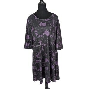 BloomChic Purple Mystic Cat Print A-Line Dress Size 12 - Celestial Witchy Boho